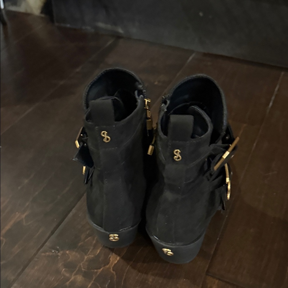 Sam Edelman Black Ankle Booties with Gold Buckles